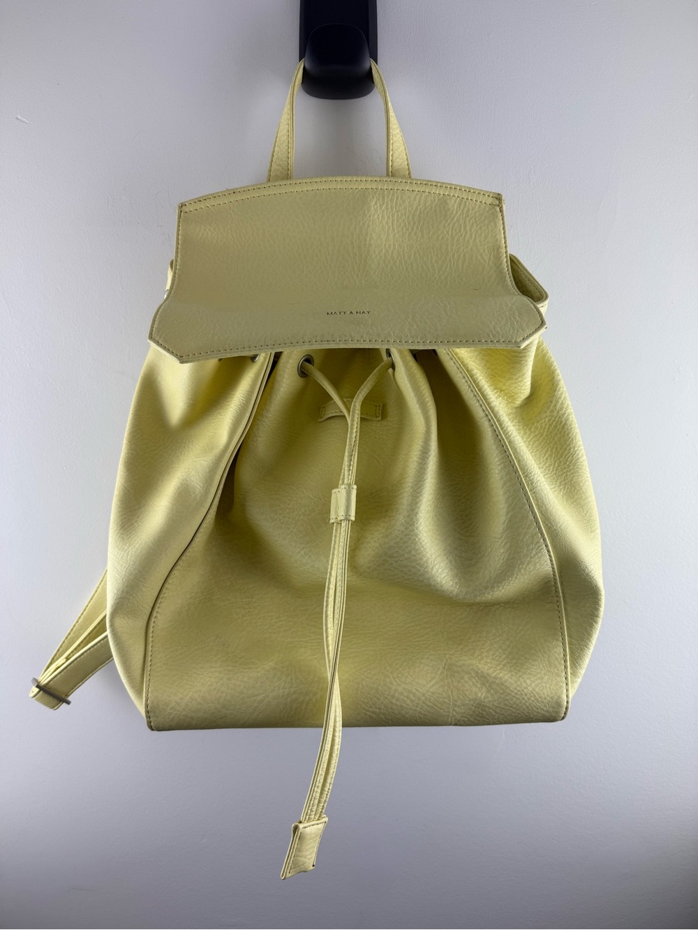 Matt & Nat Mumbai Vegan Leather Drawstring Backpack Pastel Lemon Yellow Medium
